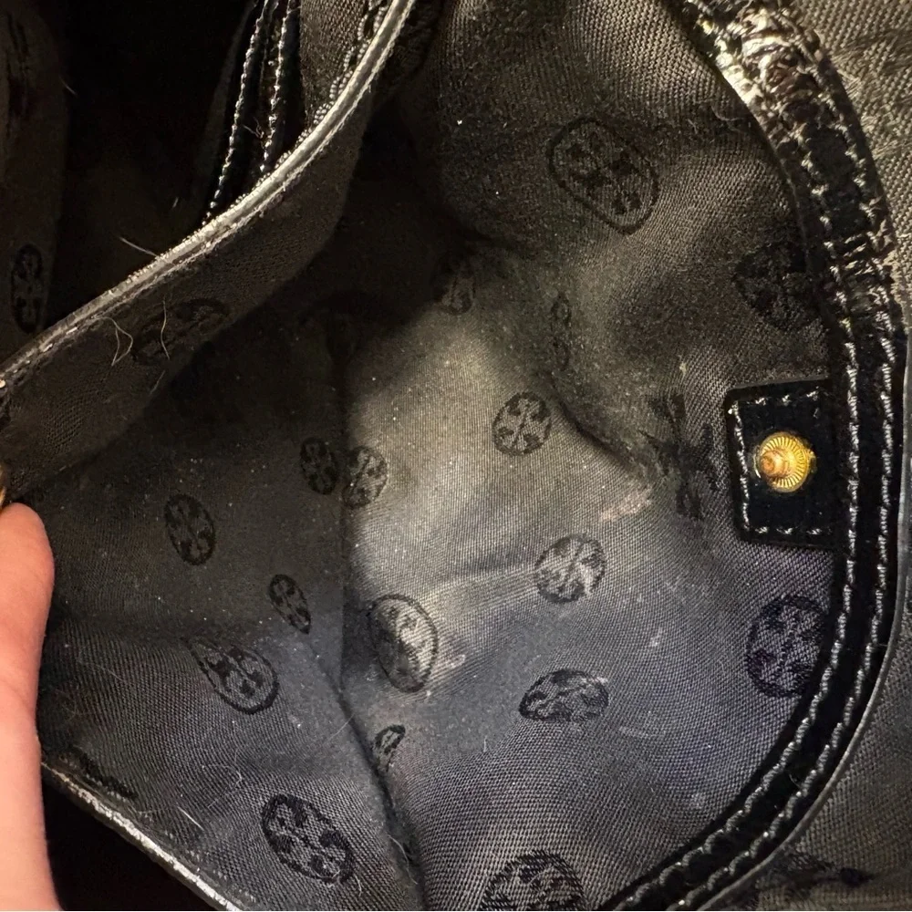 Tory Burch black grain leather Britton tote bag